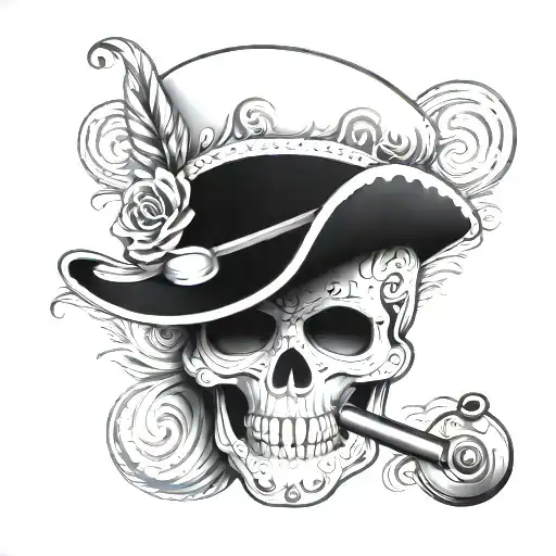 sugar skull with a sailors hat and smoking a pipe tattoo design idea
