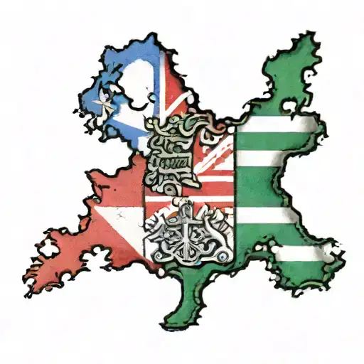 italian and england color flags into veins and tree tattoo design idea