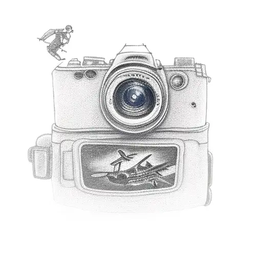 camera with aeroplane tattoo design idea