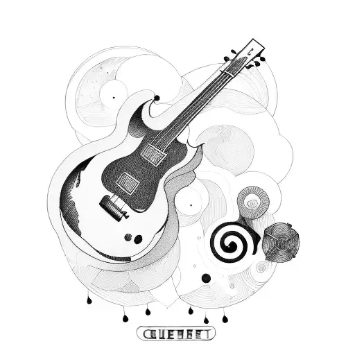 guitar with aeroplane and camera tattoo design idea