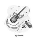 guitar with aeroplane and camera tattoo design idea