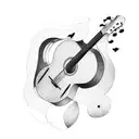 guitar with aeroplane and camera tattoo design idea