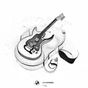 guitar with aeroplane and camera tattoo design idea