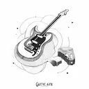 guitar with aeroplane and camera tattoo design idea