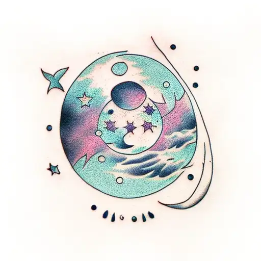 Moon, semi colon, chinese word tattoo design idea