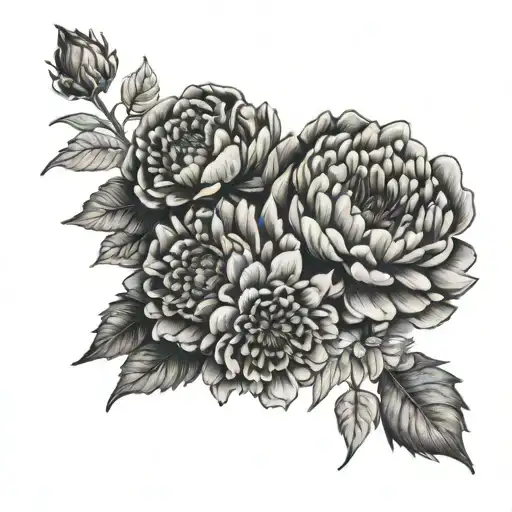 1 asteroid flower and 1 marigold flower bouquet tattoo design idea