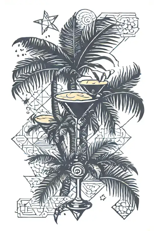 Palm Tree, Espresso Martini, Geometric pattern inspired tattoo design idea