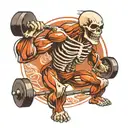 skeleton strongman lifting weights tattoo design idea