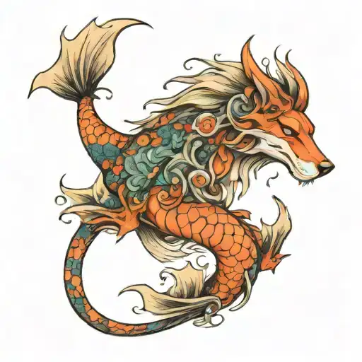 mermaid star wolf dragon intertwined tattoo design idea