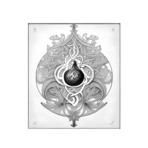 art nouveau pomegrante fractal tattoo design idea