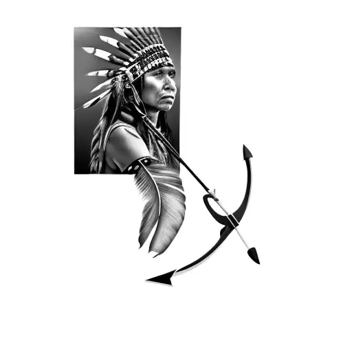 a native american woman with a bow and arrow tattoo design idea