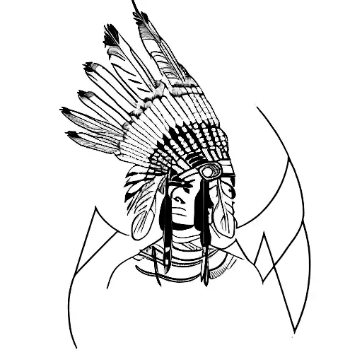 a native american woman in a feathered headdress tattoo design idea