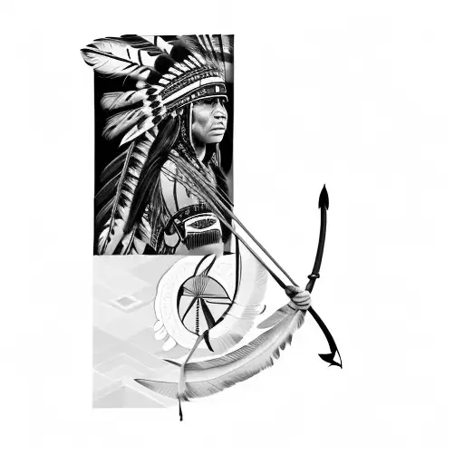 a native american woman with a bow and arrow tattoo design idea