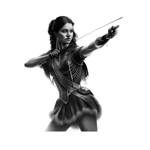 a woman with a bow and arrow tattoo design idea