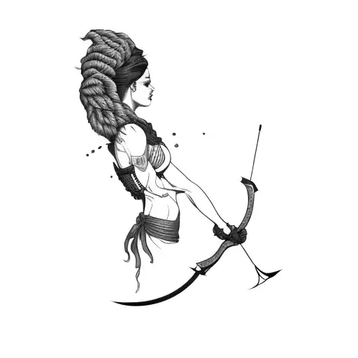 a woman with a bow and arrow tattoo design idea