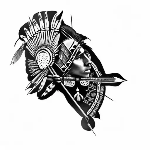 a native american woman with a bow and arrow tattoo design idea