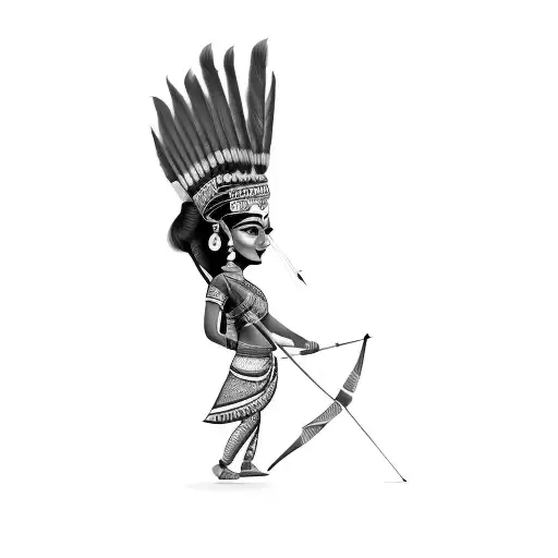 an indian woman with a bow and arrow tattoo design idea