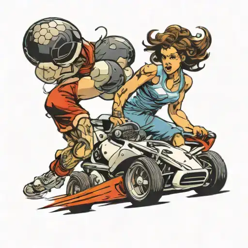 Girl Play foot ball kick sti car racing tattoo design idea