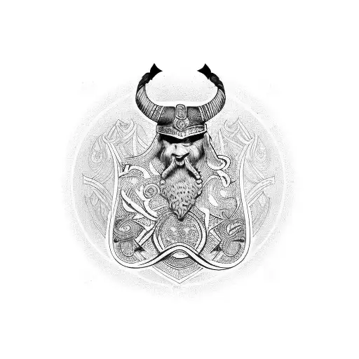 A quill pen and ink bottle with Viking symbols tattoo design idea