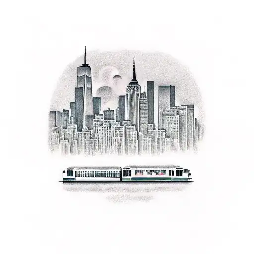 New York City skyline with subway train tattoo design idea