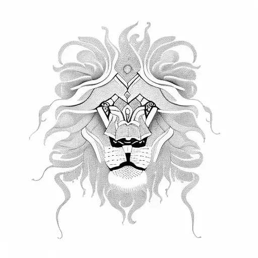 A lion made out of books, with intricate details and snake patterns tattoo design idea