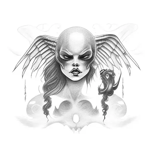 female angel and demon whispering in ear  tattoo design idea