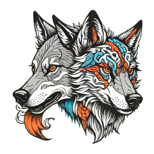 couple tattoo wolf head tattoo design idea