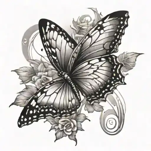 Butterfly with Sunbeams behind it tattoo design idea