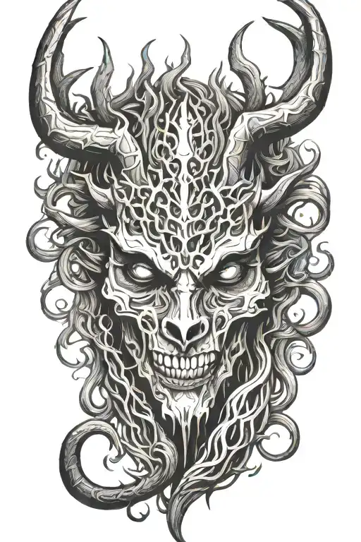 wendigo mythological satanic tattoo design idea