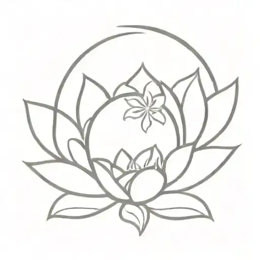 A minimalist design of a crescent moon intertwined with a lotus flower, symbolizing serenity and inner peace tattoo design idea