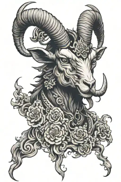 Demonic Goat with horn tattoo design idea