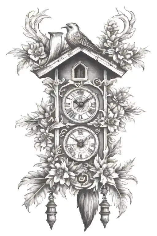 cuckoo clock heavily German influenced with edelweiss flowers  tattoo design idea