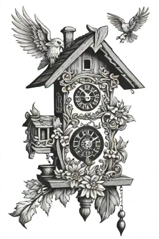 Cuckoo Clock Heavily German Influenced With Edelweiss Flowers German cottage tattoo design idea