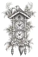 cuckoo clock heavily German influenced with edelweiss flowers  tattoo design idea