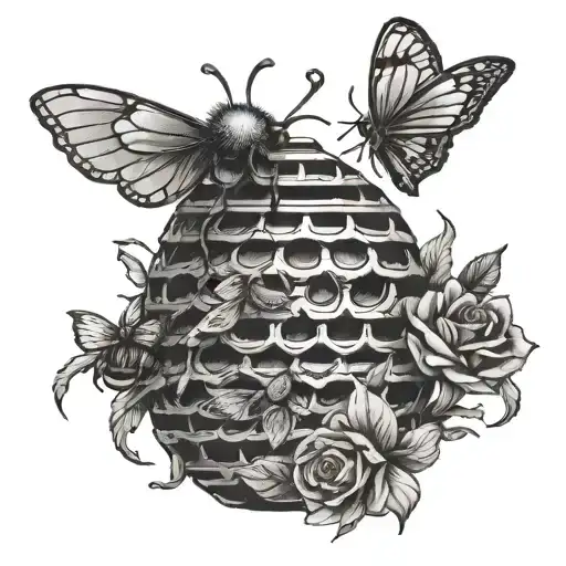 beehive, butterflies "float like a butterfly, sting like a bee" tattoo design idea