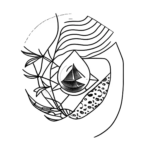 A minimalist tattoo of a moon and a law scale intertwined with nightshade flowers tattoo design idea