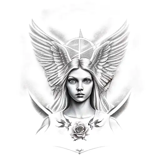 aechangel gabriel with rose and lily tattoo design idea
