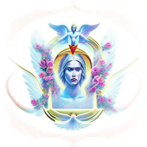 archangel gabriel, rose, lily tattoo design idea