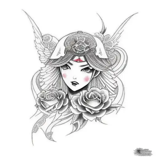archangel gabriel, rose, lily tattoo design idea