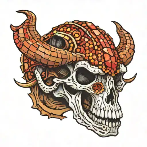 parasaurolophus skull made of cinnabar crystals tattoo design idea