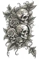 roses and vines and skulls and wings   tattoo design idea