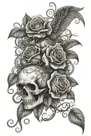 roses and vines and skulls and wings   tattoo design idea