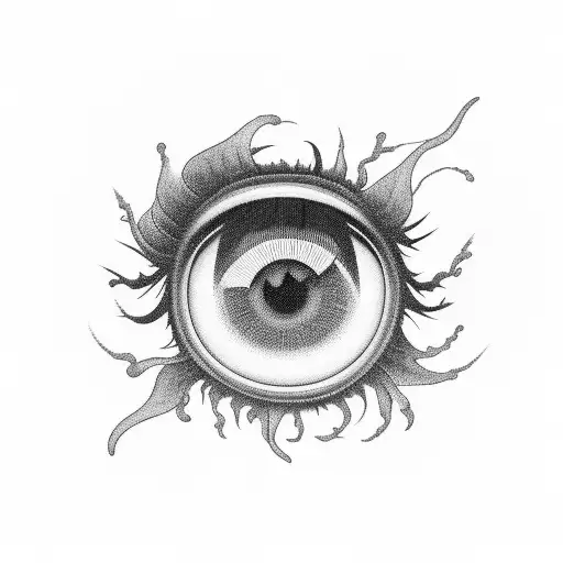 field of flowers in a storm inside of an eye tattoo design idea