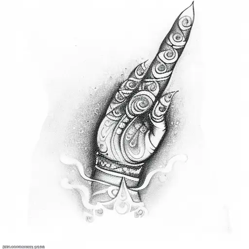 Generate an image of Lord Krishna's index finger with the Sudarshan Chakra tattoo design incorporated. tattoo design idea