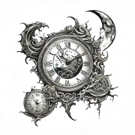 a moon with a clock that reminds me that i will die one day in a more gothic and obscure way  tattoo design idea