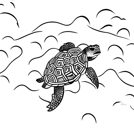 A minimalist tattoo of a turtle swimming in a sea of waves tattoo design idea
