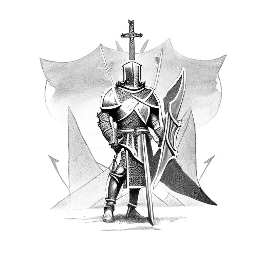 A fierce Templar knight leading a crusade on a battlefield tattoo design idea