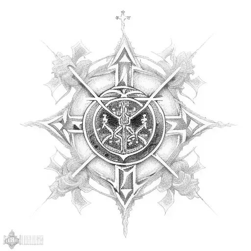 An intricate design of the Templar cross intertwined with a medieval church tattoo design idea