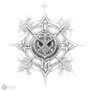 An intricate design of the Templar cross intertwined with a medieval church tattoo design idea