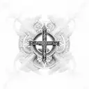 An intricate design of the Templar cross intertwined with a medieval church tattoo design idea